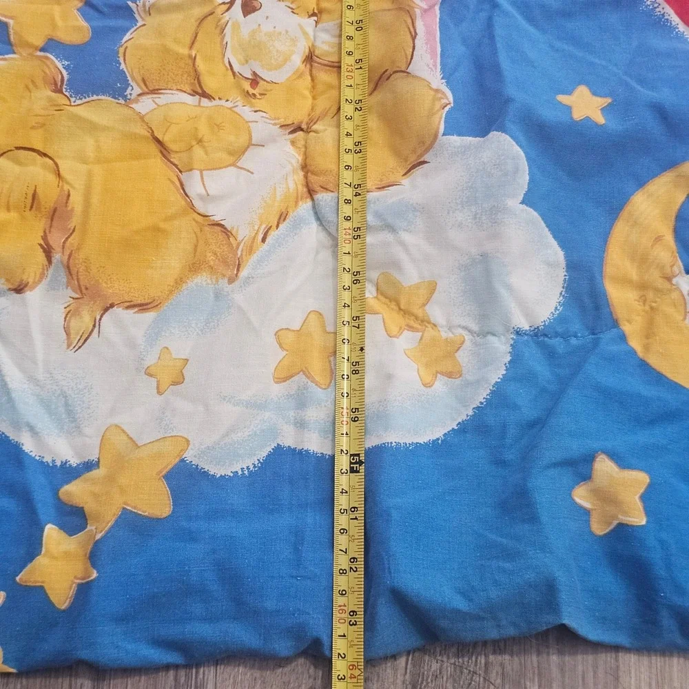 Vintage Care Bears Comforter 1980s Blue Rainbow Heart Quilt Made in USA Twin